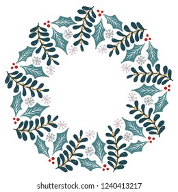 Christmas Wreath with Round Frame for Cards Design Vector Layout with Copyspace Can be use for Decorative Kit, Invitations, Greeting Cards, Blogs, Posters, Merry Christmas and Happy New Year.