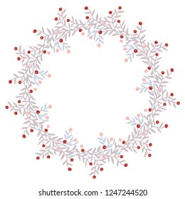 Christmas Wreath with Round Frame for Cards Design Vector Layout with Copyspace Can be use for Decorative Kit, Invitations, Greeting Cards, Blogs, Posters, Merry Christmas and Happy New Year.