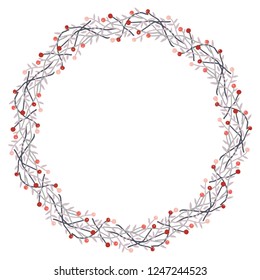 Christmas Wreath with Round Frame for Cards Design Vector Layout with Copyspace Can be use for Decorative Kit, Invitations, Greeting Cards, Blogs, Posters, Merry Christmas and Happy New Year.