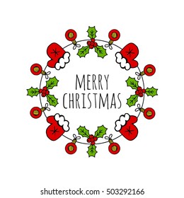 Christmas wreath round frame vector. Christmas background.