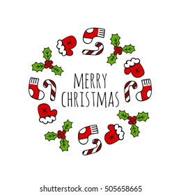 Christmas wreath round frame vector. Christmas background.