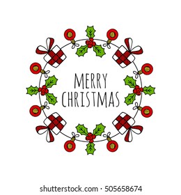 Christmas wreath round frame vector. Christmas background.