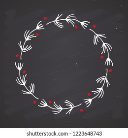 Christmas wreath Round Frames set hand drawn doodles. Vector illustration.