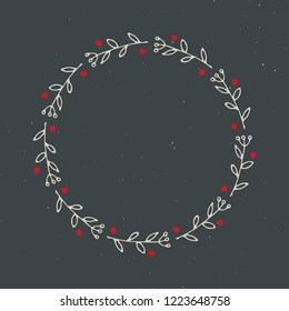 Christmas wreath Round Frames set hand drawn doodles. Vector illustration.