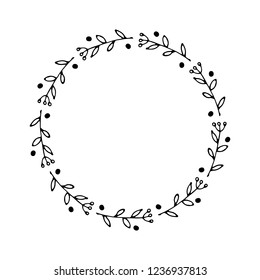 Christmas wreath Round Frames set hand drawn doodles. Vector illustration.