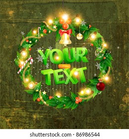 Christmas wreath with seamless background. Vector