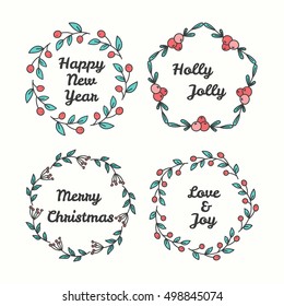 Christmas Wreath Set. Line Style Winter Collection.