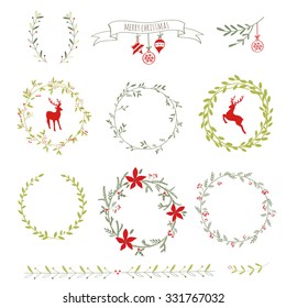 Christmas Wreath Set. Vector Illustration