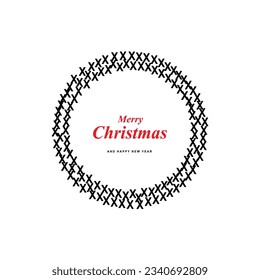 Christmas Wreath Shape Made of X Icons. X Signs and Xmas Wreath Silhouette, New Year Cross Concept