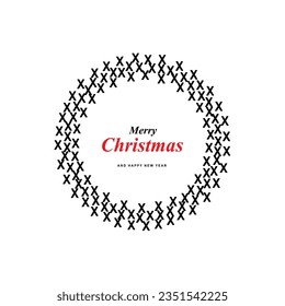 Christmas Wreath Shape Made of X Icons. X Signs and Xmas Wreath Silhouette, New Year Cross Concept