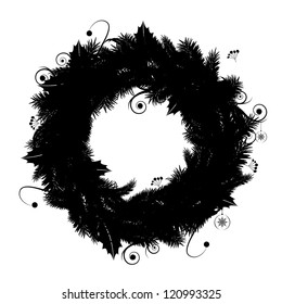 Christmas Wreath Silhouette For Your Design