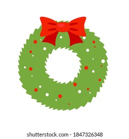 Christmas Wreath Simple Icon. Clipart Image Isolated On White Background.