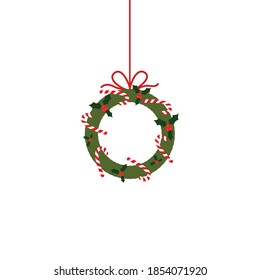 Christmas wreath simple icon. Vector illustration isolated on white background