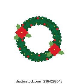 Christmas wreath simple icon. Vector flat cartoon illustration isolated on white background