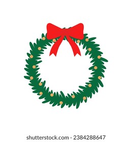 Christmas wreath simple icon. Vector flat cartoon illustration isolated on white background