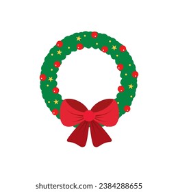 Christmas wreath simple icon. Vector flat cartoon illustration isolated on white background