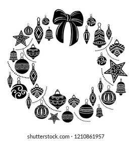 Christmas wreath, sketch drawing for your design, greeting card