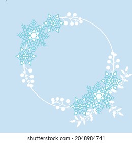 Christmas wreath . Snow flake and flower with blue and white color . Holidays decor. Christmas template