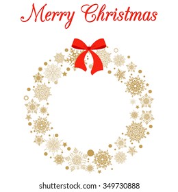Christmas wreath with snowflakes on white background/ vector illustration