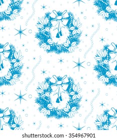 Christmas wreath with snowflakes. Vector hand drawn seamless pattern