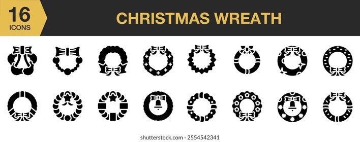 Christmas Wreath solid icon set. Solid icons vector collection.