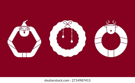Conjunto de iconos sólidos de corona de Navidades: Elementos decorativos de Festiva llenos mínimos, Ilustración vectorial