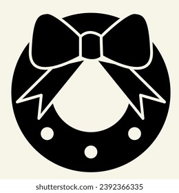 Christmas wreath solid icon. Winter faithful bouquet glyph style pictogram on white background. New Year pine garland decorated with bow for mobile concept and web design. Vector graphics