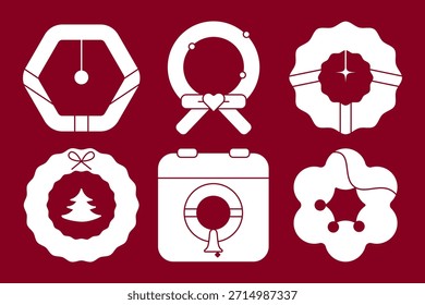 Conjunto de ícones sólidos de grinalda de Natal - Ilustração de vetor de feriado de silhueta mínima
