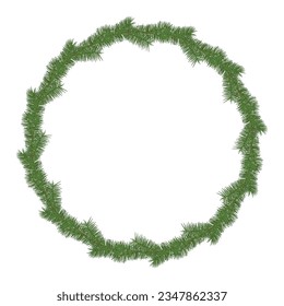 Christmas wreath of spruce sprigs, vector illustraion isolated on white background.