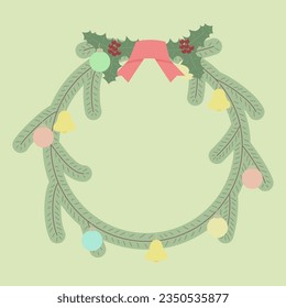 Christmas wreath of spruce sprigs, vector illustration isolated on white background.