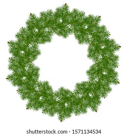 Christmas wreath of spruce twigs. Vector illustration.