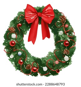 christmas wreath with style hand drawn digital painting illustration