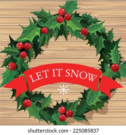 Christmas wreath with text banner. Vector. Eps 10.