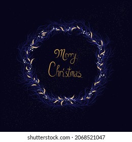 Christmas wreath with text. Vector illustration. Greeting card template with nature design. Winter Christmas holidays.