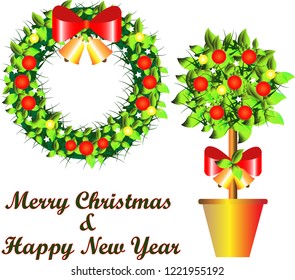 Christmas wreath and tree