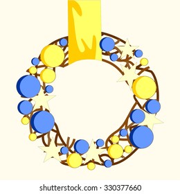 Christmas wreath of twigs and balls. 