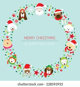 Christmas Wreath with Various Dog Breeds