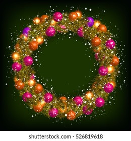Christmas wreath vector Christmas balls on a dark background