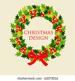Christmas wreath, vector card design
