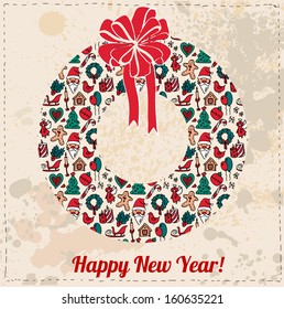 Christmas wreath in vector , doodle icon, seamless pattern  hand drawn