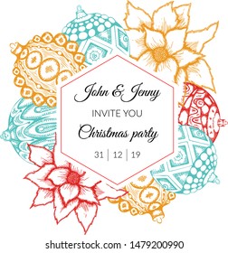 Christmas wreath. Vector hand drawn sketched engraved illustration with ribbon tand raditional christmas decoration element Great for greeting, textile, invitation card, holiday banner