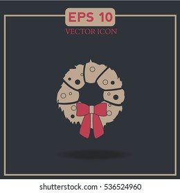 Christmas wreath vector icon on a dark background. celebration