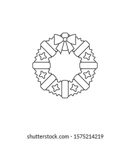 Christmas wreath vector icon. Outline flat sign for mobile concept and web design. Christmas wreath with bowtie glyph icon. Symbol, logo illustration. Vector graphics
