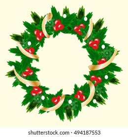 Christmas wreath vector illustration. Decorative wreath. Decoration for holiday, cartoon