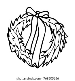 Christmas wreath vector illustration. Doodle style. Design, print, decor, textile, paper