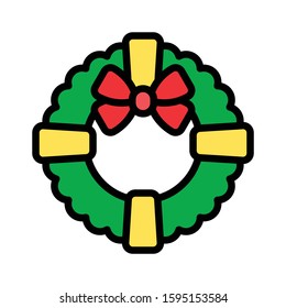 Christmas Wreath vector illustration, filled style icon