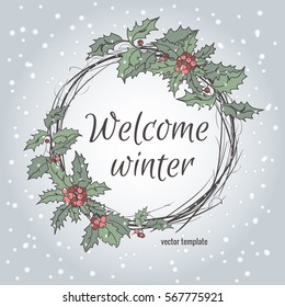 Christmas wreath. Vector illustration. Ilex