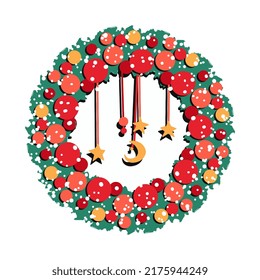 Christmas wreath vector illustration isolated on white background