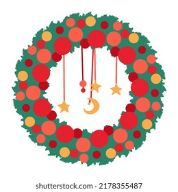 Ilustración vectorial de la corona de Navidad aislada en fondo blanco
