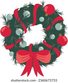 Christmas wreath. Vector illustration on a white background. Flat icon